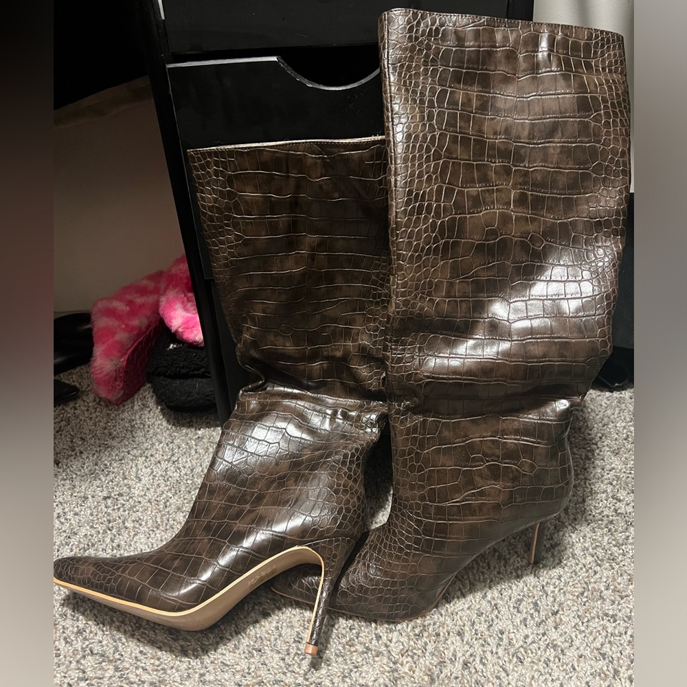 Brown knee high boots